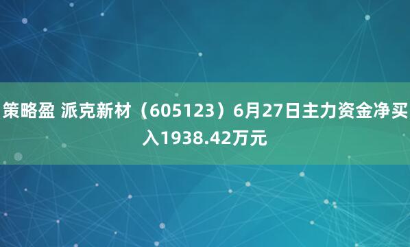 策略盈 派克新材（605123）6月27日主力资金净买入1938.42万元